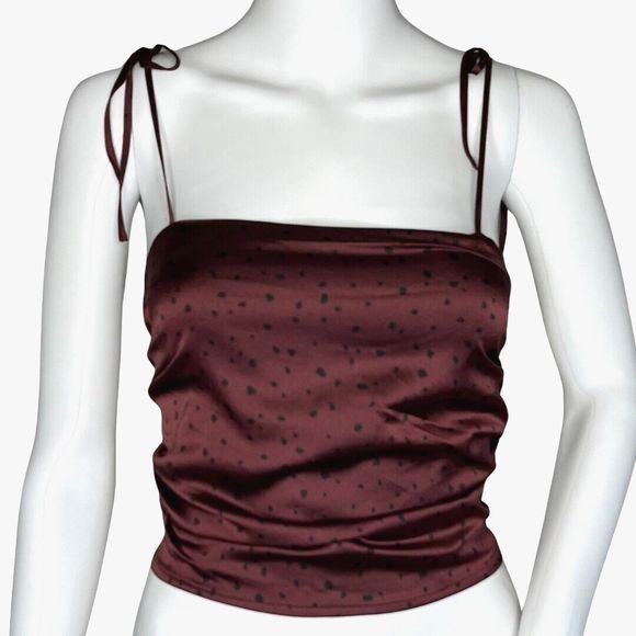 Abercrombie & Fitch Shirt Womens Small Brown Black Polka Dot Crop Top Festival - Picture 1 of 7